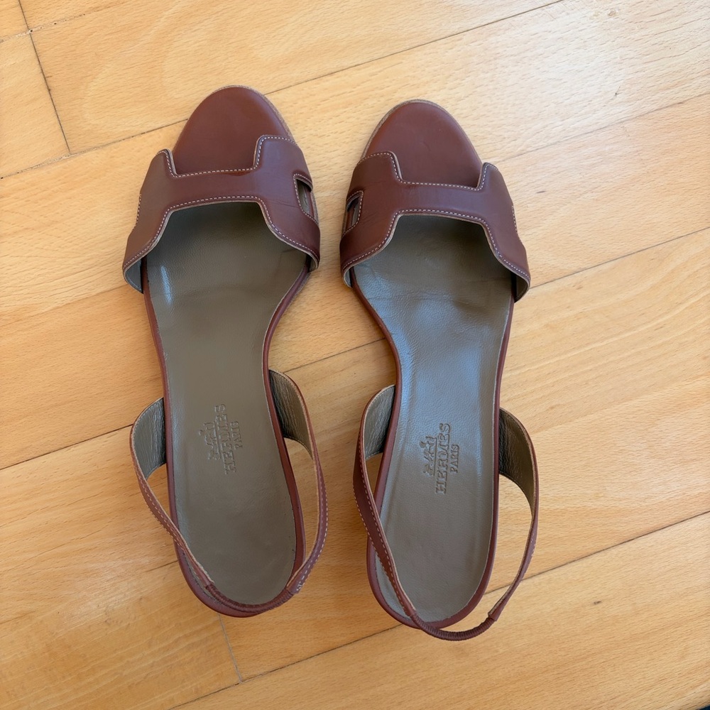 36.5 Hermes Brown Women's kitten heel sling back - Picture 5 of 7